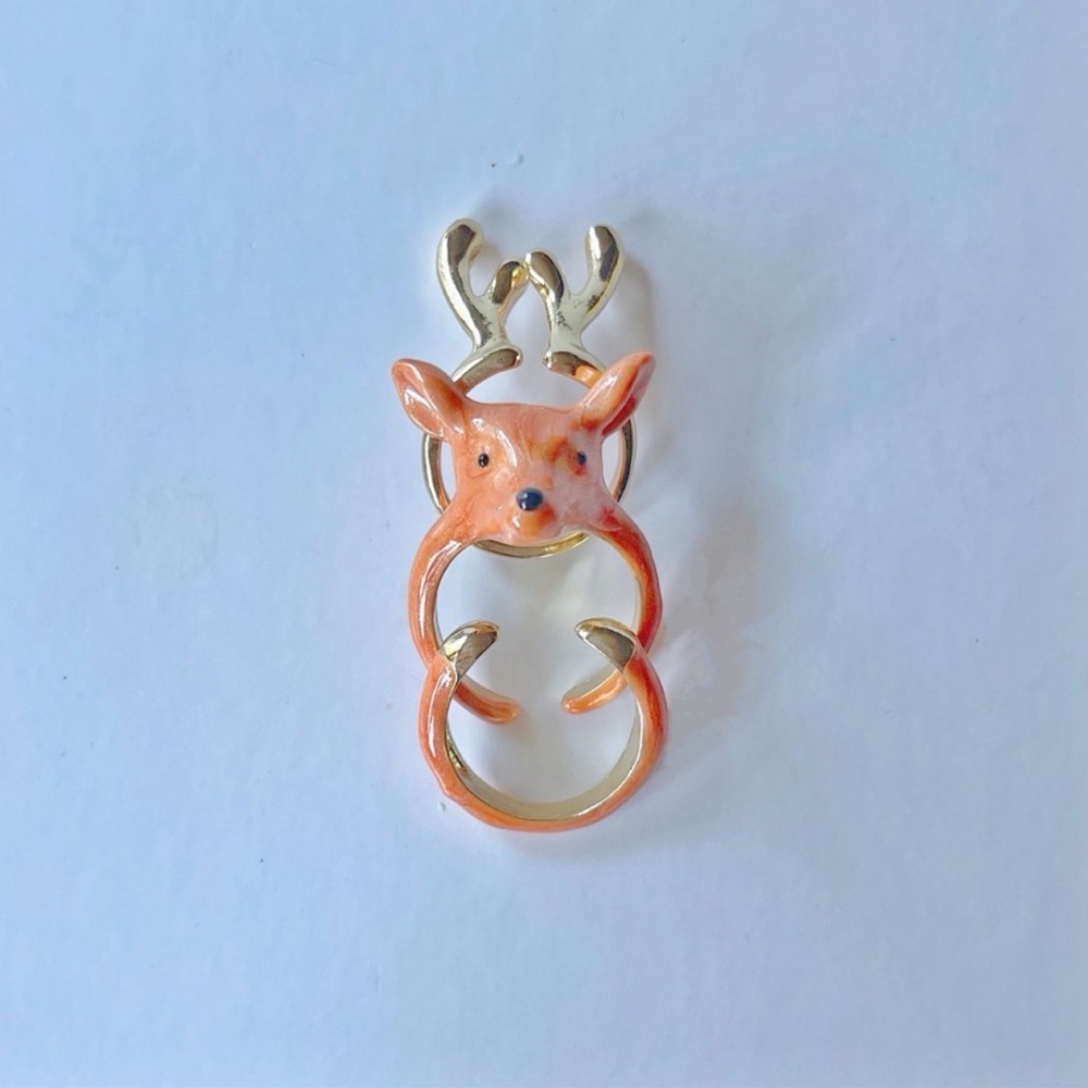 Deer & antler stacking ring set gold enamel animal